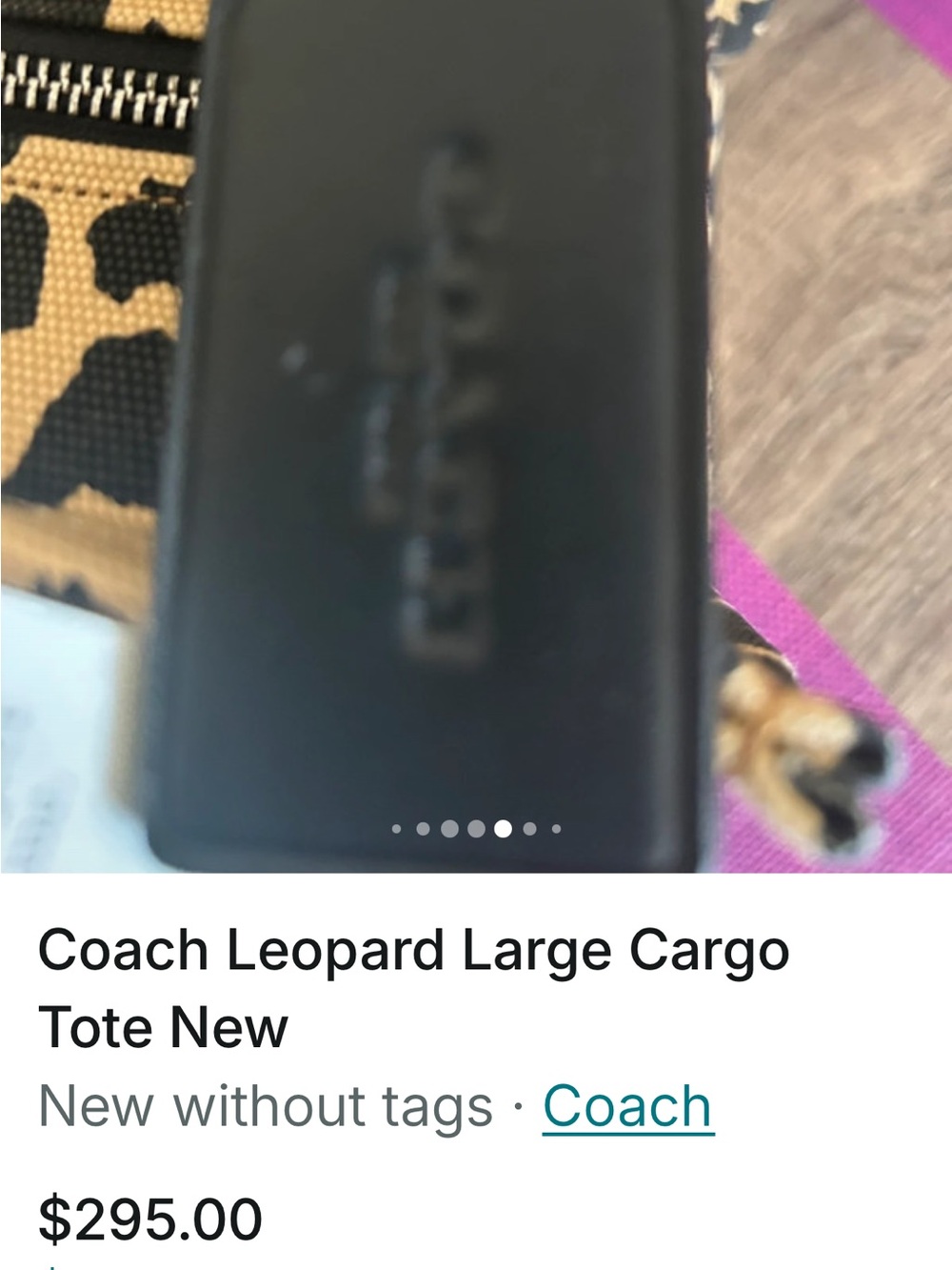 Coach Leopard Print Cargo Tote in Black & Tan with Embroidered Logo - Picture 5 of 10
